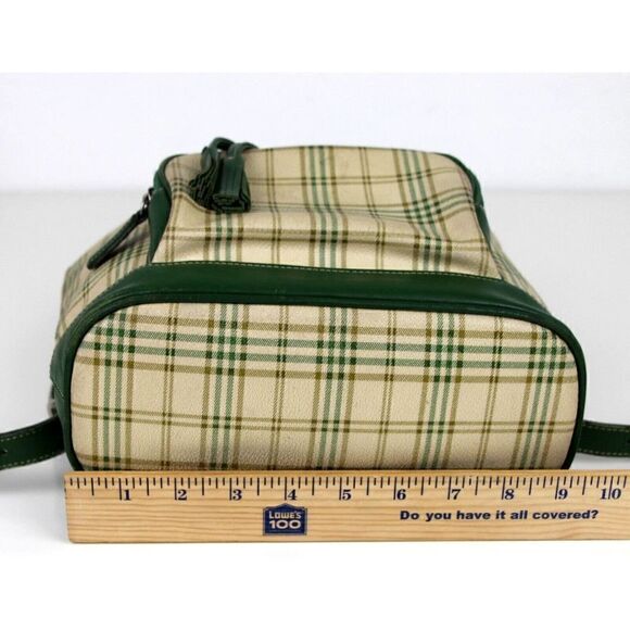 Bean Pole PLAID BEIGE GREEN GENUINE LEATHER FLAP SHOULDER BAG BACKPACK HANDBAG - Picture 15 of 16